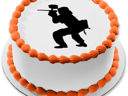 Paintball Shooter Silhouette Black and White Edible Cake Topper Image ABPID10276 Sale