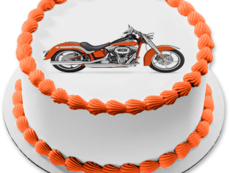 Harley-Davidson Orange and Black Motor Cycle Edible Cake Topper Image ABPID09073 Sale