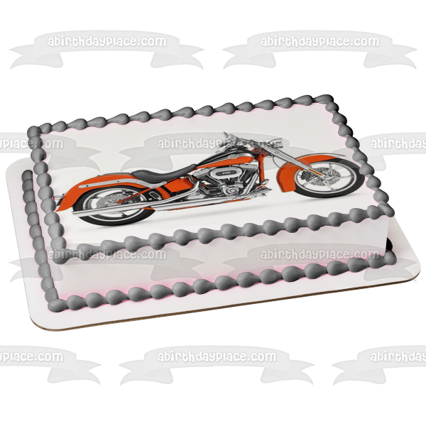 Harley-Davidson Orange and Black Motor Cycle Edible Cake Topper Image ABPID09073 Sale