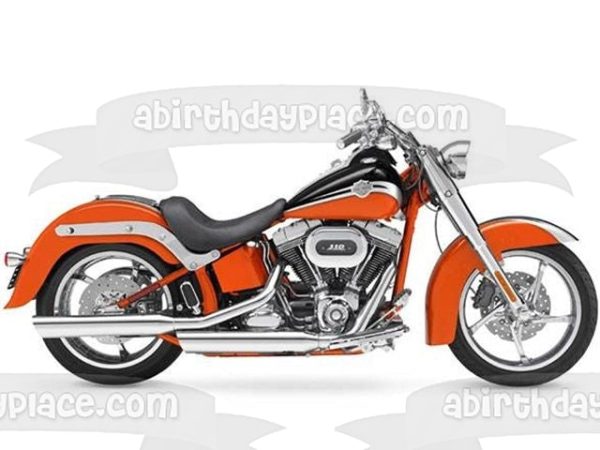 Harley-Davidson Orange and Black Motor Cycle Edible Cake Topper Image ABPID09073 Sale