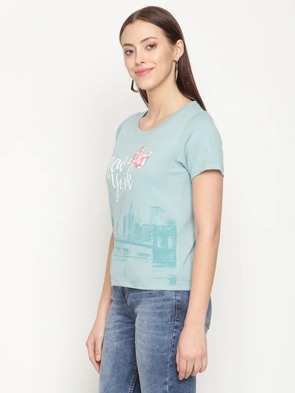 Mettle Women Blue Typography Printed T-Shirt Online now