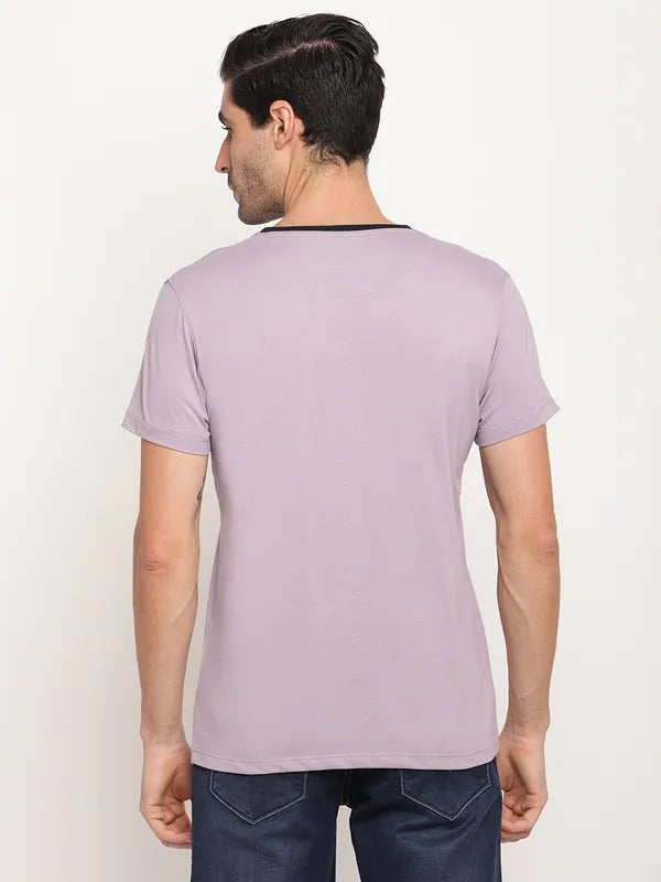 Octave Men Purple  White Printed Raw Edge T-Shirt Discount