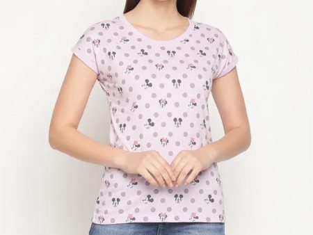 Mettle Women Lavender Mickey Mouse Printed Cotton T-Shirt Sale