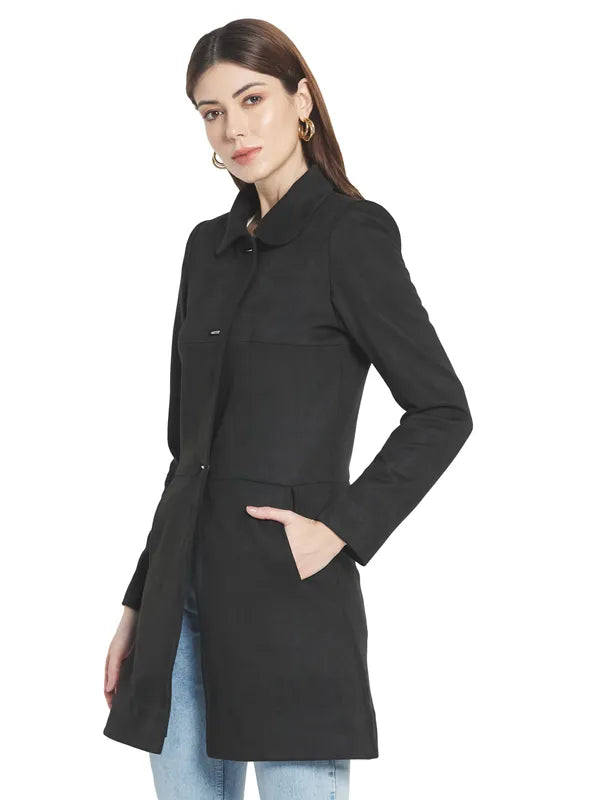 Mettle Women Black Solid Cotton Coat on Sale