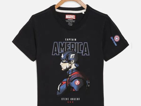 Octave Boys Navy Blue Typography Captain America Printed T-Shirt For Cheap