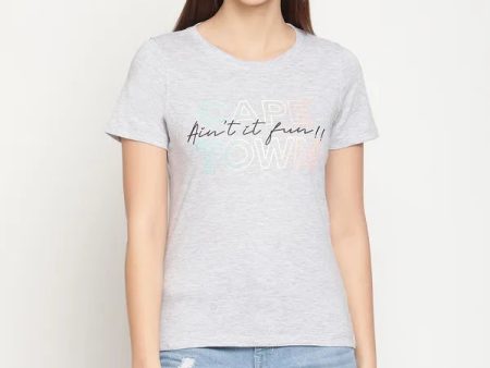 Mettle Women Grey Typography Printed Cotton T-Shirt Sale