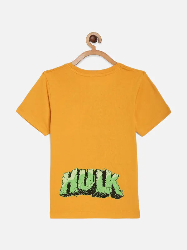 Octave Boys Mustard Yellow Hulk Printed Cotton T-Shirt For Sale