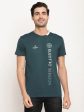 Octave Men Teal Typography Printed Cotton T-Shirt For Sale