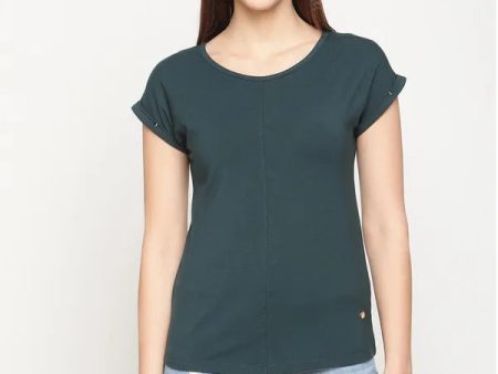 Mettle Women Green Extended Sleeves Solid T-Shirt on Sale