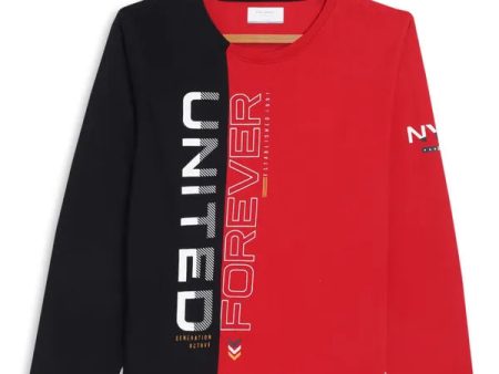 Octave Boys Red  Black Typography Colourblocked T-Shirt Supply