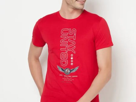 Octave Plus Size Men Red Typography Printed T-Shirt Sale