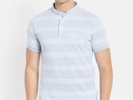 Octave Men Blue Striped Henley Neck T-Shirt Supply