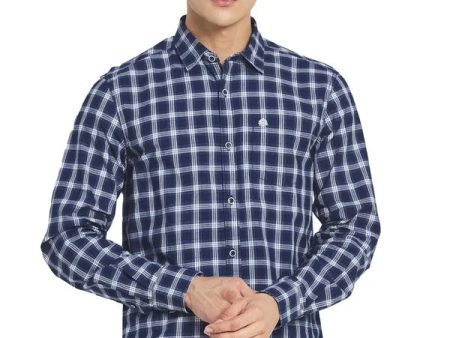 Mettle Men Navy Blue Tartan Checks Checked Casual Cotton Shirt Hot on Sale