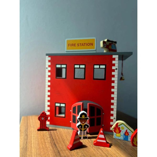 Wooden Fire Station Toy Set with Equipments (3-6 Years) Discount