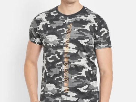 Octave Men Black Printed Raw Edge T-Shirt Discount