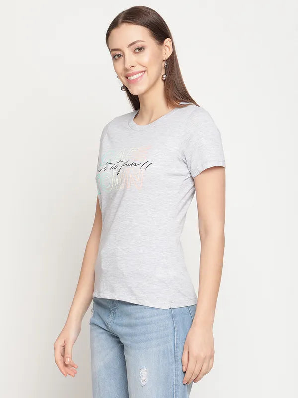 Mettle Women Grey Typography Printed T-Shirt Hot on Sale