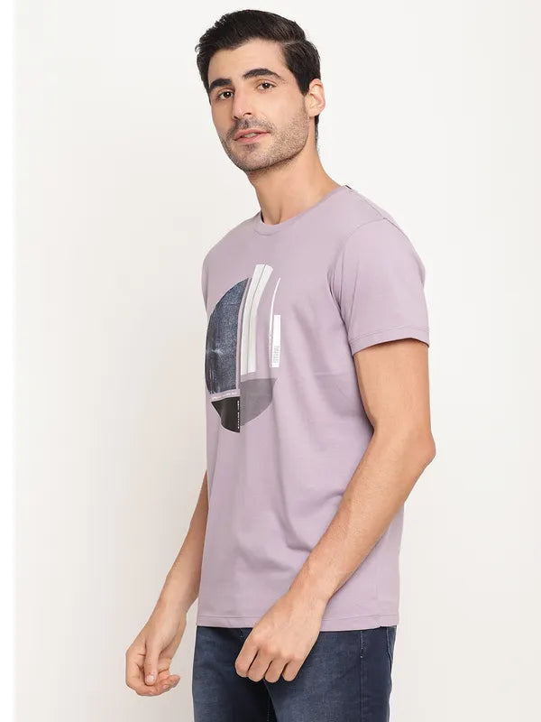 Octave Men Purple  White Printed Raw Edge T-Shirt Discount