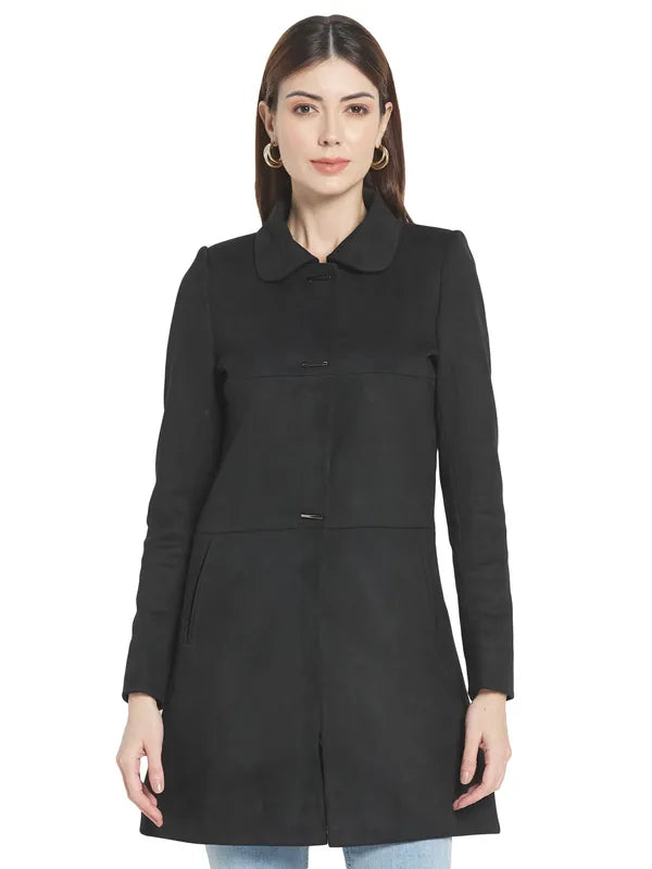 Mettle Women Black Solid Cotton Coat on Sale