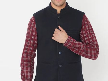 Navy Blue Solid Sleeveless Waistcoat For Cheap