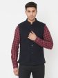 Navy Blue Solid Sleeveless Waistcoat For Cheap