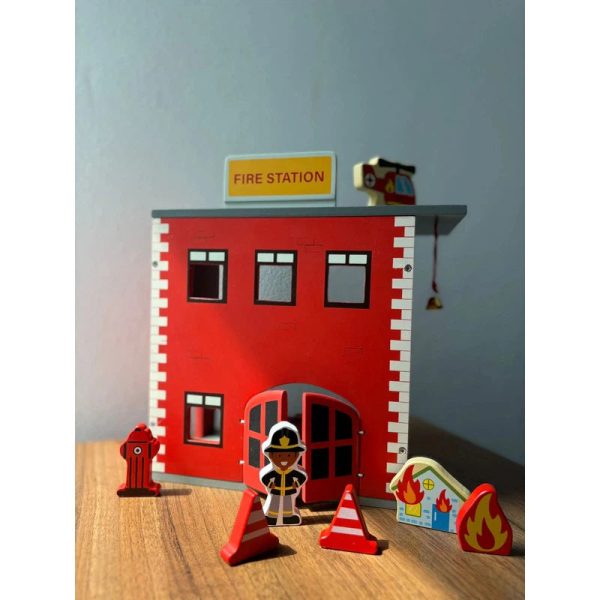 Wooden Fire Station Toy Set with Equipments (3-6 Years) Discount