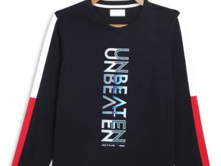 Octave Boys Black Typography Printed Applique Long Sleeve T-Shirt Online