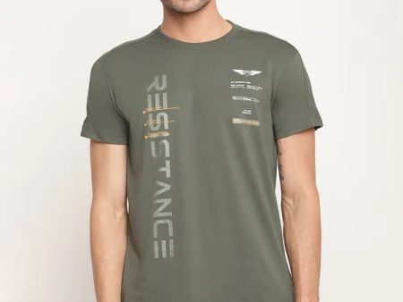 Octave Men Olive Green Typography Printed T-Shirt Discount