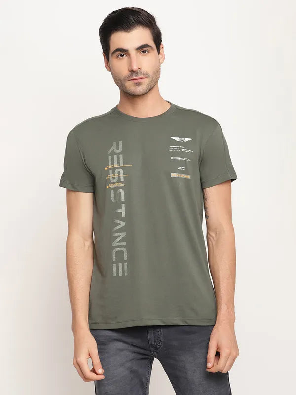 Octave Men Olive Green Typography Printed T-Shirt Discount