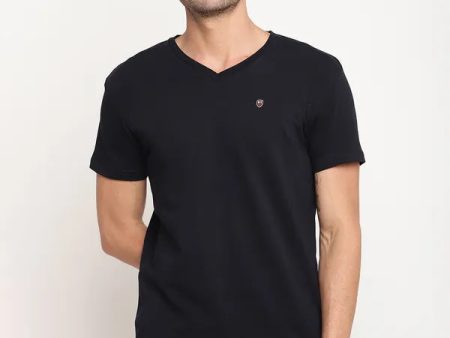 Octave Men Navy Blue Cotton V-Neck Regular Fit T-Shirt Online now