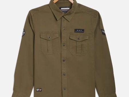 Octave Boys Olive Green Cotton Casual Shirt Online Hot Sale