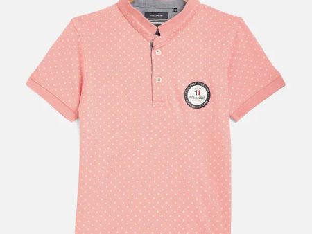 Octave Boys Pink Printed Mandarin Collar Cotton T-Shirt Fashion