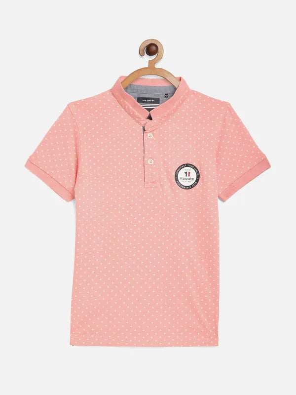 Octave Boys Pink Printed Mandarin Collar Cotton T-Shirt Fashion