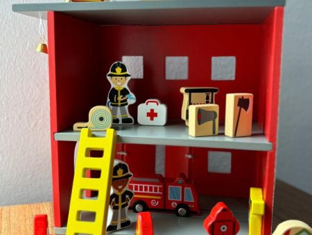 Wooden Fire Station Toy Set with Equipments (3-6 Years) Discount