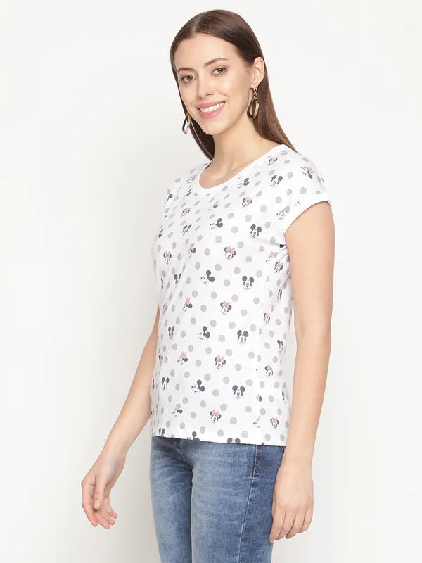 Mettle Women White Mickey Mouse Printed T-Shirt Discount