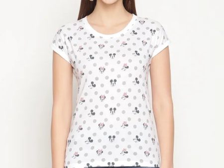 Mettle Women White Mickey Mouse Printed T-Shirt Discount