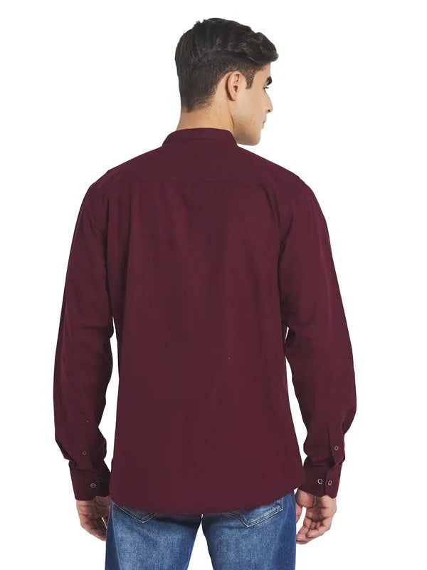 Mettle Men Maroon Solid Cotton Casual Shirt Online Hot Sale