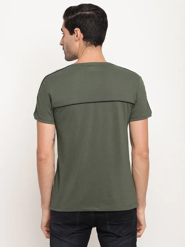 Octave Men Olive Green Typography Printed Regular-Fit T-Shirt Cheap