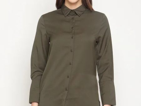 Mettle Women Olive Green Cotton Casual Shirt Supply