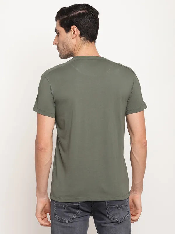 Octave Men Olive Green Typography Printed T-Shirt Discount