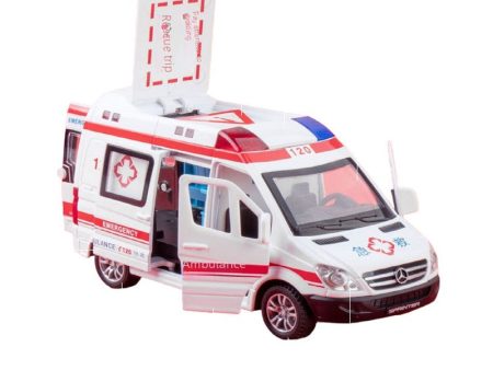 Diecast Resembling Mercedes-Benz Ambulance Pull Back Car with Lights & Sounds | 1:32 Scale Model For Sale