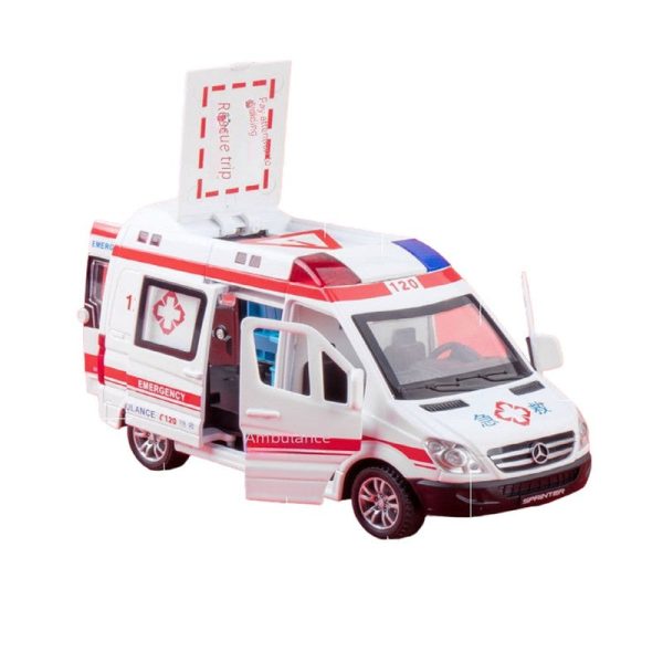 Diecast Resembling Mercedes-Benz Ambulance Pull Back Car with Lights & Sounds | 1:32 Scale Model For Sale