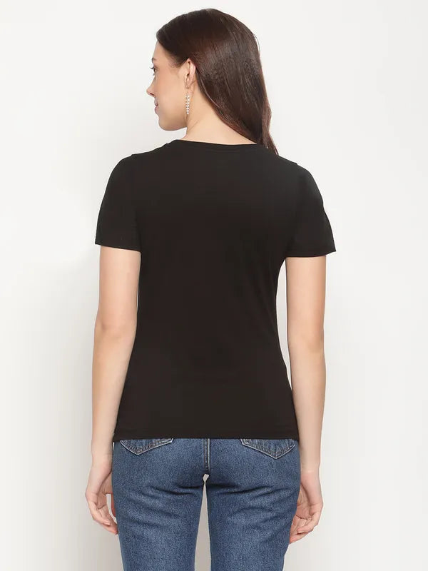 Mettle Women Black Typography Printed T-Shirt Online now