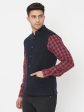 Navy Blue Solid Sleeveless Waistcoat For Cheap