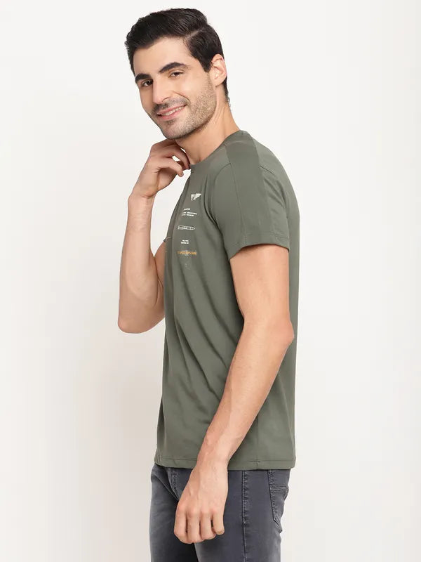 Octave Men Olive Green Typography Printed T-Shirt Discount