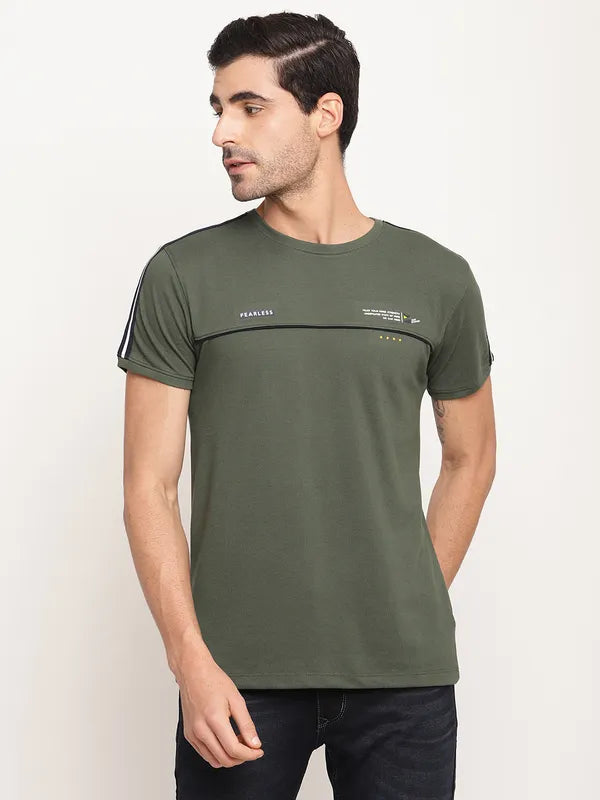 Octave Men Olive Green Typography Printed Regular-Fit T-Shirt Cheap