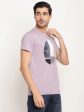 Octave Men Purple  White Printed Raw Edge T-Shirt Discount