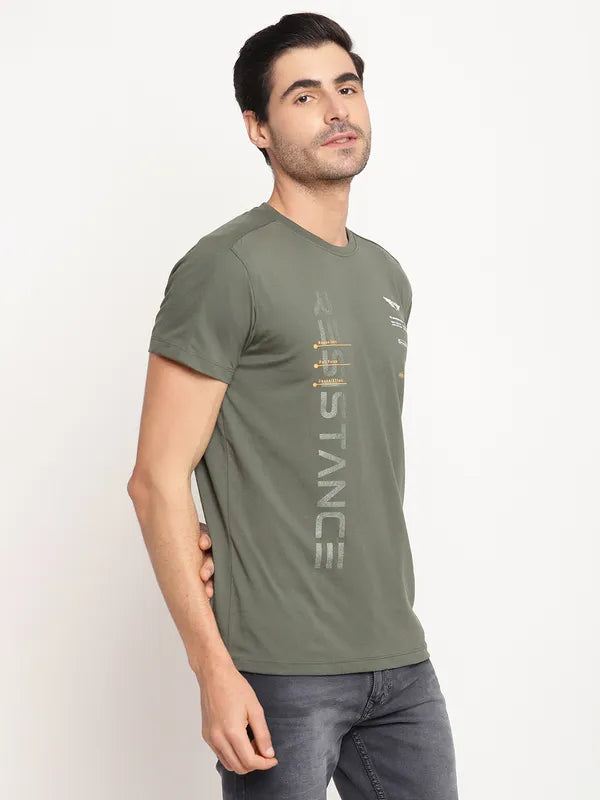 Octave Men Olive Green Typography Printed T-Shirt Discount