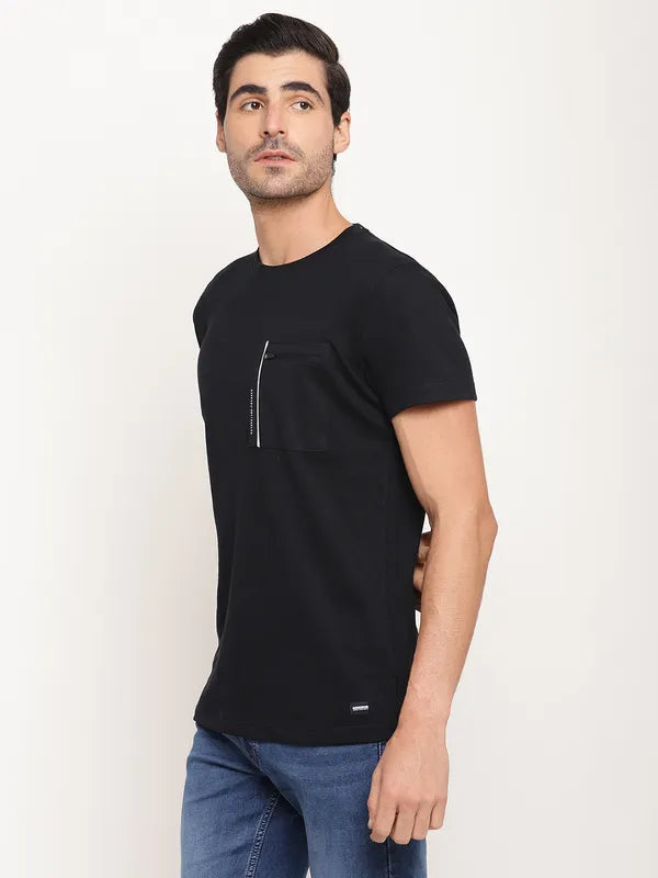 Octave Men Navy Blue Solid Cotton Regular Fit T-Shirt Fashion