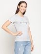 Mettle Women Grey Typography Printed Cotton T-Shirt Sale