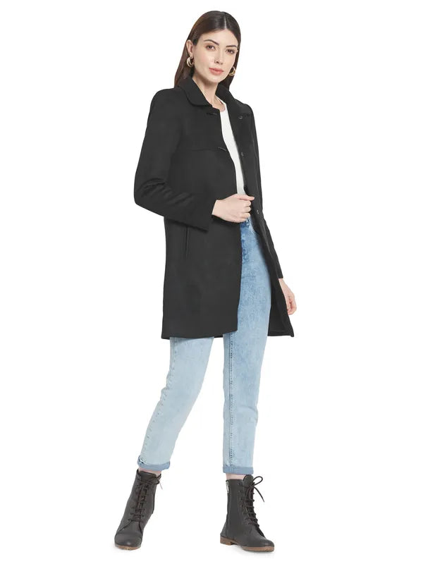 Mettle Women Black Solid Cotton Coat on Sale